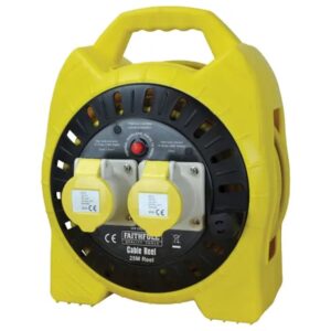 Faithfull Cable Reel 110v Open Frame 25m 16A Yellow Soc