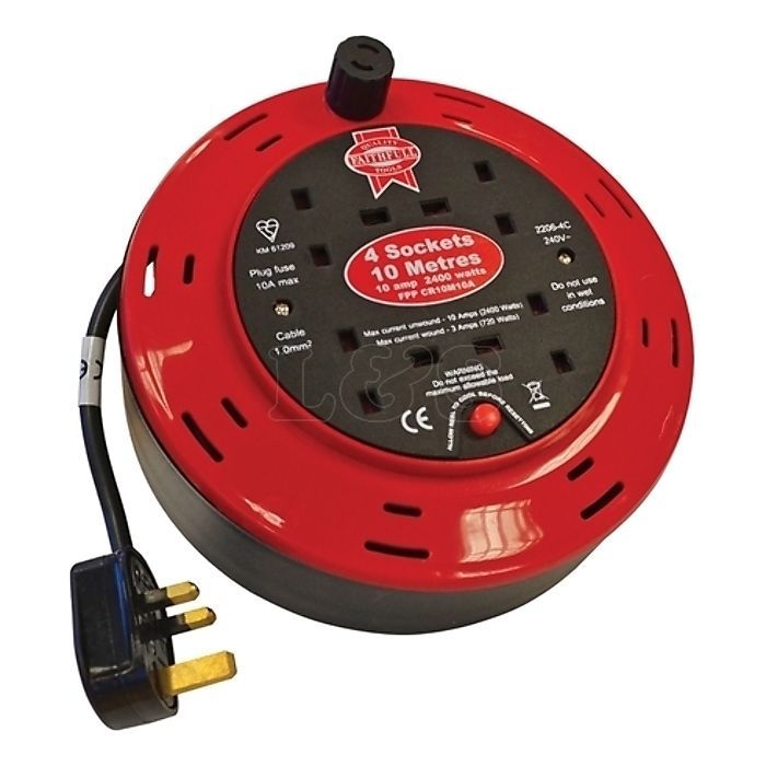 Fai/Full Cable Reel 240v 15mtr 10A 4 Socket