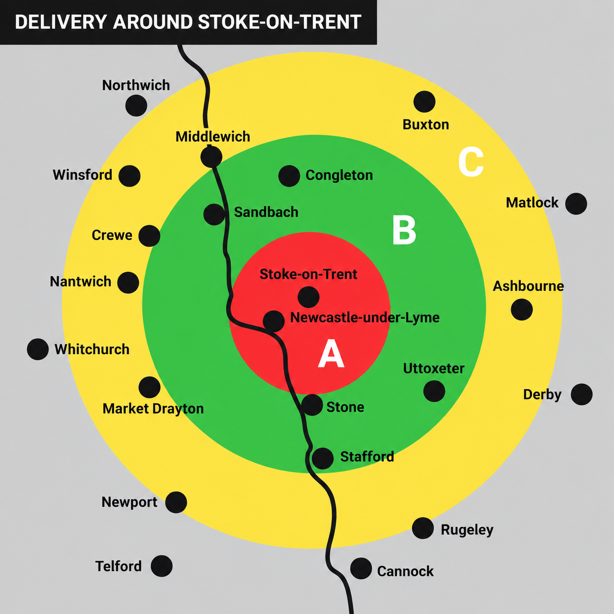 SJS Building Supplies delivery zones around Stoke-on-Trent